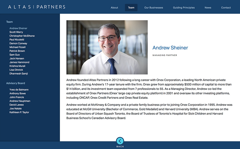 Toronto investment firm website screenshot
